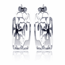 Rhodium Plated Stainless Steel Open Cut Our Flower Semi Hoop Earrings - SSE00011