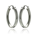 Rhodium Plated Stainless Steel OvalTube Hoop Earrings - SSE00048