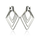 Rhodium Plated Stainless Steel Quadruple Square Hoop Earrings - SSE00054