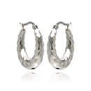 Rhodium Plated Stainless Steel Twisted Puffed Hoop Earrings - SSE00057