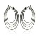 Rhodium Plated Stainless Steel Quadruple Circle Hoop Earrings - SSE00059