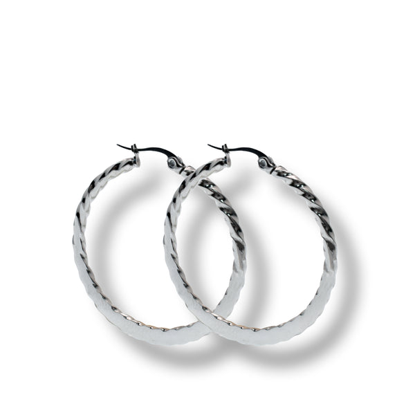 Rhodium Plated Stainless Steel Twisted Rope Design Earrings - SSE00063