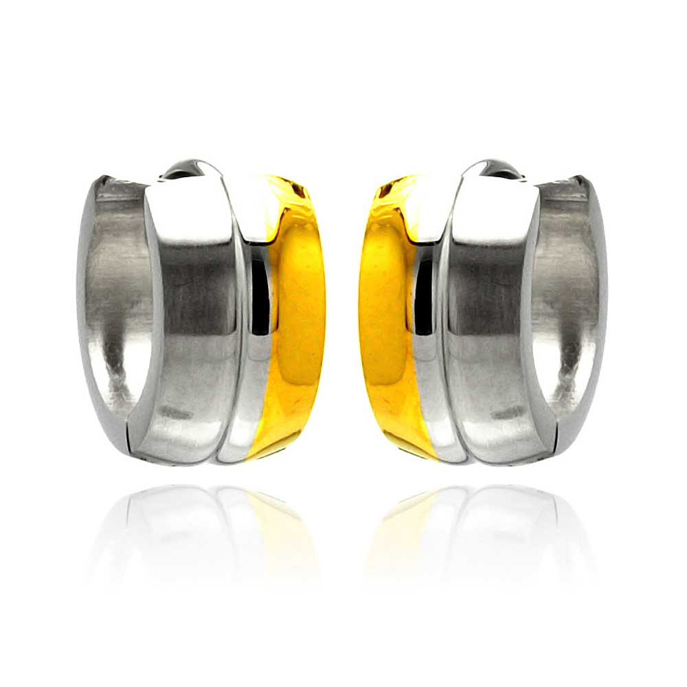 Gold & Rhodium Plated Stainless Steel Huggie Hoops Earrings - SSE00069