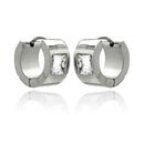 Rhodium Plated Stainless Steel Solitaire Cubic Zirconia Huggie Hoop Earrings - SSE00070