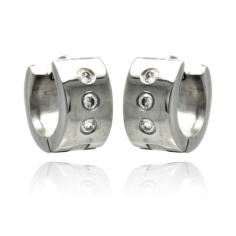 Rhodium Plated Stainless Steel Multi Cubic Zirconia Huggie Hoop Earrings - SSE00071