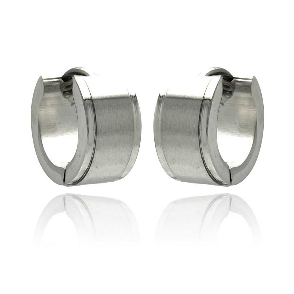 Rhodium Plated Stainless Steel Huggie Hoop Earrings - SSE00072