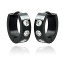Black Rhodium Plated Stainless Steel 3 Cubic Zirconia Huggie Hoop Earrings - SSE00073