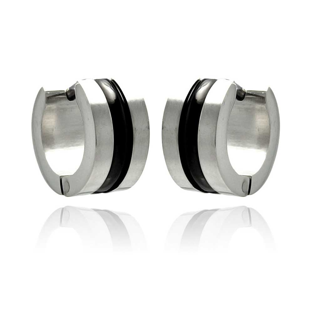 Black Rhodium Plated Stainless Steel Lined Huggie Hoop Earrings - SSE00076