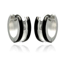 Black & Rhodium Plated Stainless Steel Lined Huggie Hoop Earrings - SSE00077