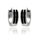 Rhodium Plated Stainless Steel Thin Black Enamel Lined Huggie Hoop Earrings - SSE00078