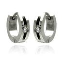 Rhodium Plated Stainless Steel Matte CZ Huggie Hoop Earrings - SSE00079