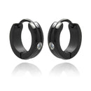 Black Rhodium Plated Stainless Steel Solitaire CZ Huggie Hoop Earrings - SSE00080