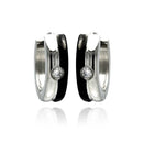 Black & Rhodium Plated Stainless Steel Solitaire CZ Huggie Hoop Earrings - SSE00081