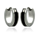 Rhodium Plated Stainless Steel Black Enamel Huggie Earrings - SSE00082