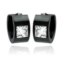 Black Rhodium Plated Stainless Steel Square CZ Huggie Hoop Earrings - SSE00083
