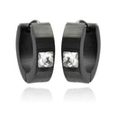 Black Rhodium Plated Stainless Steel Square CZ Huggie Hoop Earrings - SSE00084