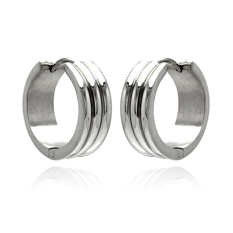Rhodium Plated Stainless Steel Multi Line Huggie Earrings - SSE00087