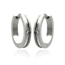 Rhodium Plated Stainless Steel Lined Shimmer Huggie Hoop Earrings - SSE00089