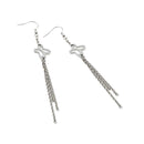 Rhodium Plated Stainless Steel Butterfly Chain Link Dangle Earrings - SSE00091