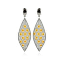 Gold & Rhodium Plated Stainless Steel Flower Almond Shaped Dangle Earrings - SSE00096