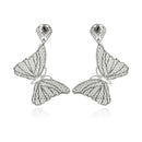 Rhodium Plated Stainless Steel Large Mesh Butterfly Earrings - SSE00101