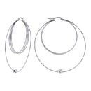 Rhodium Plated Stainless Steel Multi Hoop w/Bead Earrings - SSE00106