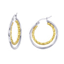 Gold & Rhodium Plated Stainless Steel Multi Hoop W/Twist Earrings - SSE00107