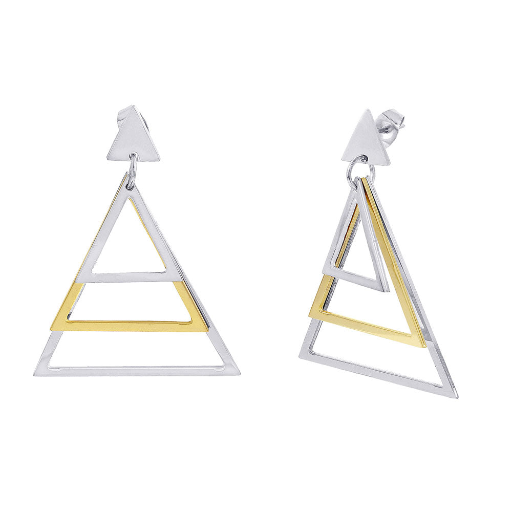 Gold & Rhodium Plated Stainless Steel Multi Pyramid Earrings - SSE00108