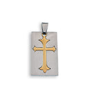 Rhodium & Gold Plated Stainless Steel Cross Rectangle Pendant - SSP00026