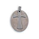 Rhodium Plated Stainless Steel Dragon & Phoenix Cut Out Cross Oval Pendant- SSP00027