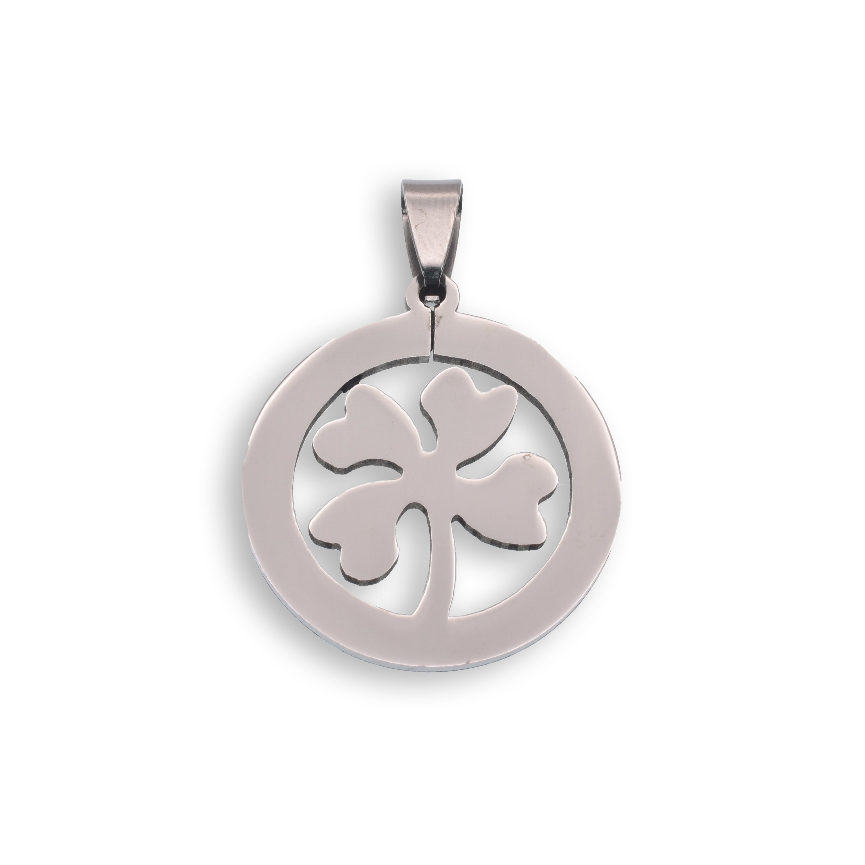Rhodium Plated Stainless Steel Black Inlay Rectangle Pendant