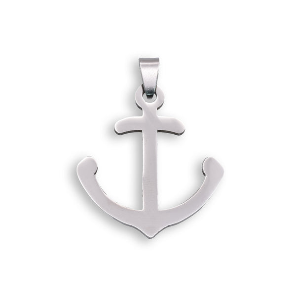Rhodium Plated Stainless Steel Anchor Pendant - SSP00045