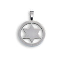 Rhodium Plated Stainless Steel Star of David Circle Pendant - SSP00047