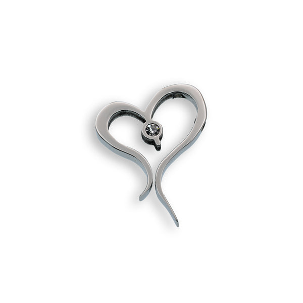 Rhodium Plated Stainless Steel Open Heart CZ Pendant - SSP00051