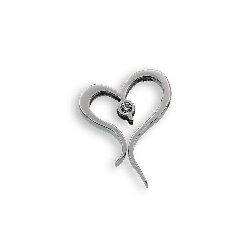 Rhodium Plated Stainless Steel Open Heart CZ Pendant - SSP00051
