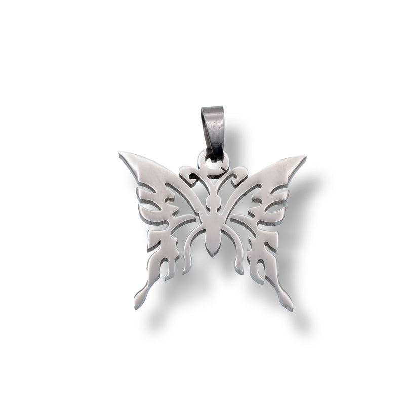 Rhodium Plated Stainless Steel Butterfly Pendant - SSP00053