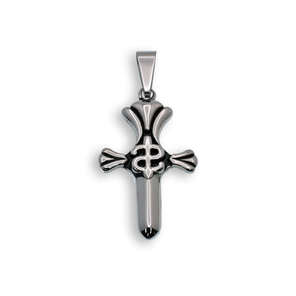 Rhodium Plated Stainless Steel Money Cross Pendant - SSP00054