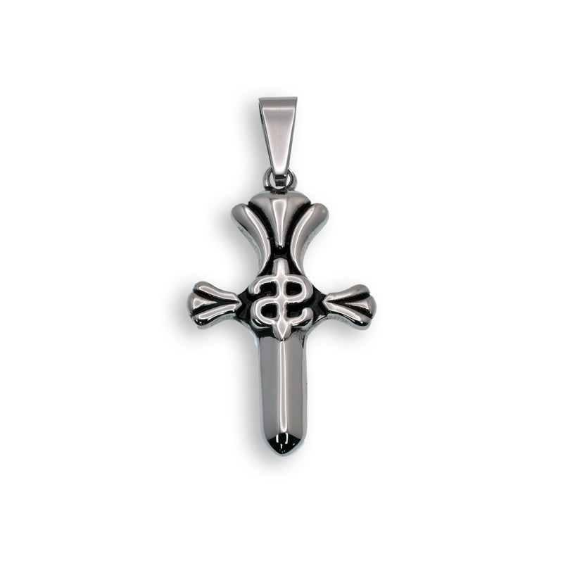 Rhodium Plated Stainless Steel Money Cross Pendant - SSP00054