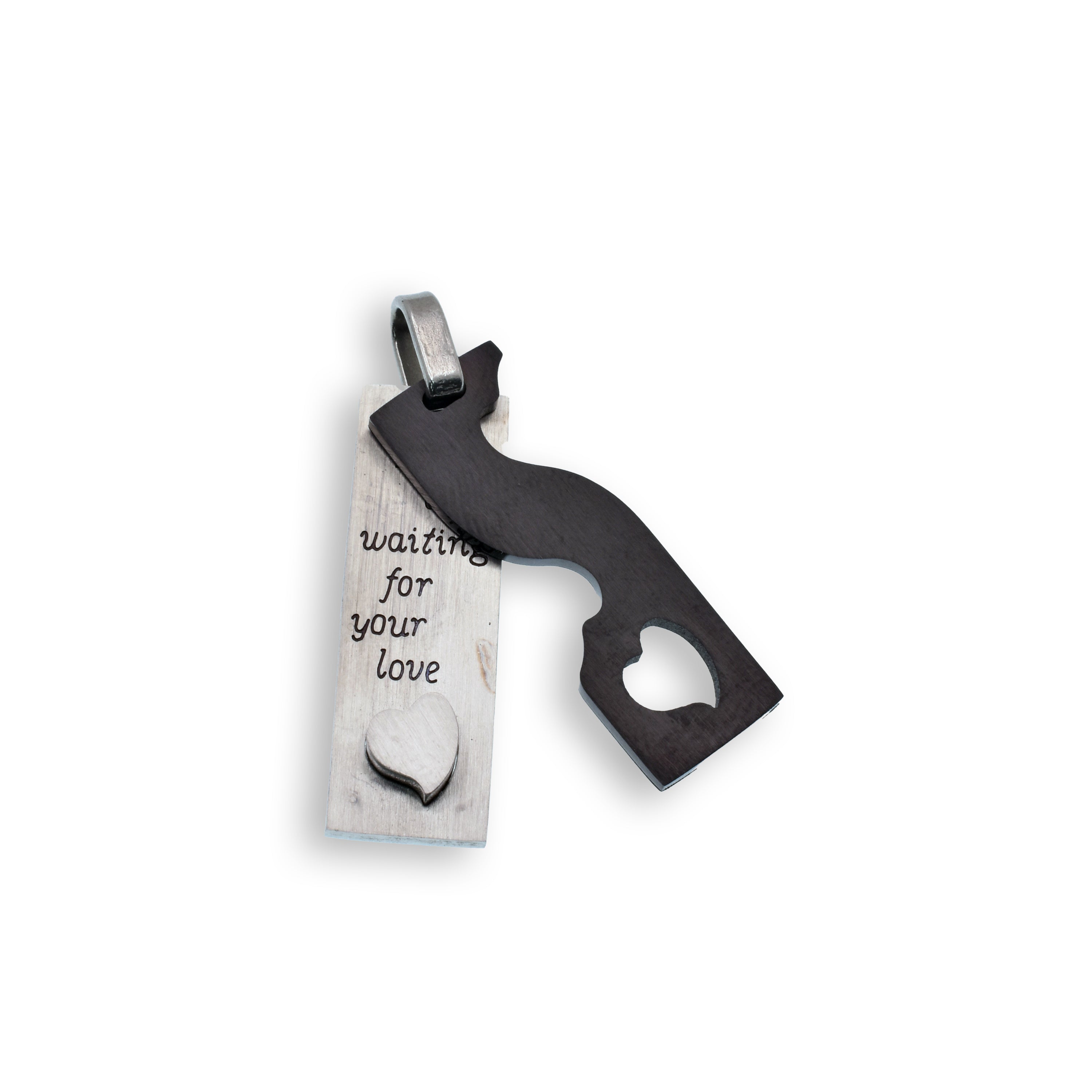 Colgante "Solo te espero" de acero inoxidable con baño de rodio y negro - SSP00057