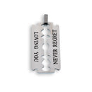 Rhodium Plated Stainless Steel Loving you, Never regret Razor Pendant- SSP00066