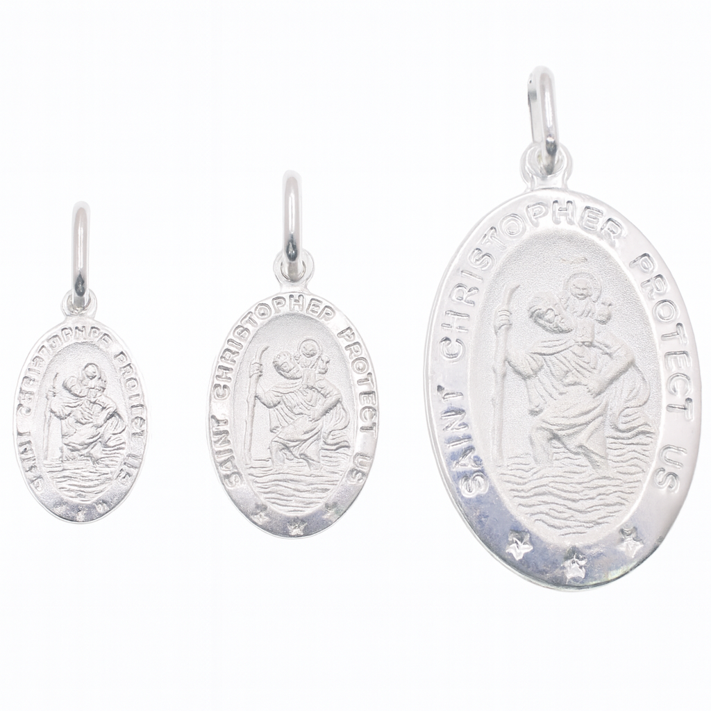 925 Sterling Silver High Polished Sandblasted Saint Christopher CZ Pendant - SPP00067