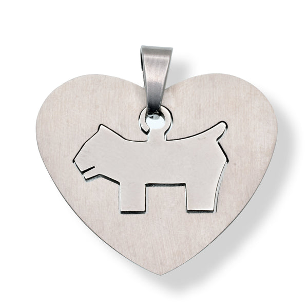 Rhodium Plated Stainless Steel Brushed Finish Dog Heart Pendant - SSP00076