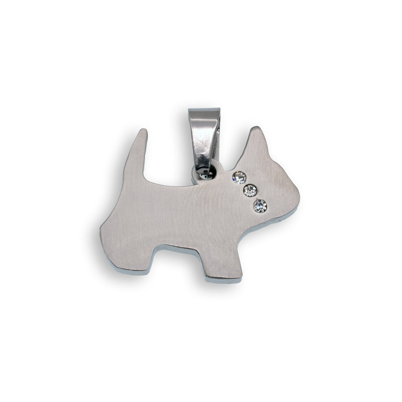 Colgante de perro de acero inoxidable rodiado con circonita cúbica - SSP00086