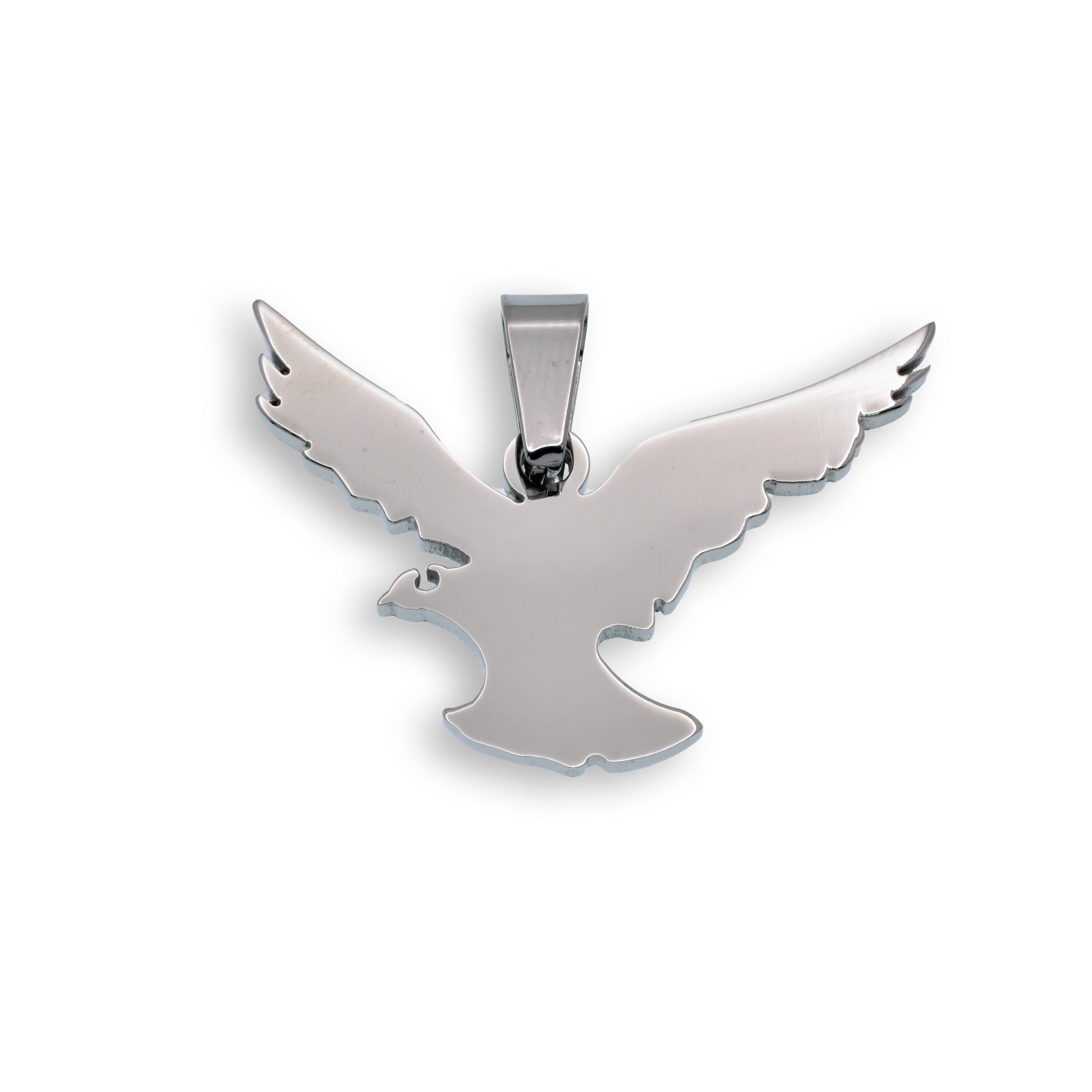 Colgante de águila en vuelo en capas de acero inoxidable rodiado de 38 mm x 26 mm - SSP00099