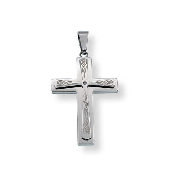 Rhodium Plated Stainless Steel Cross Pendant - SSP00108