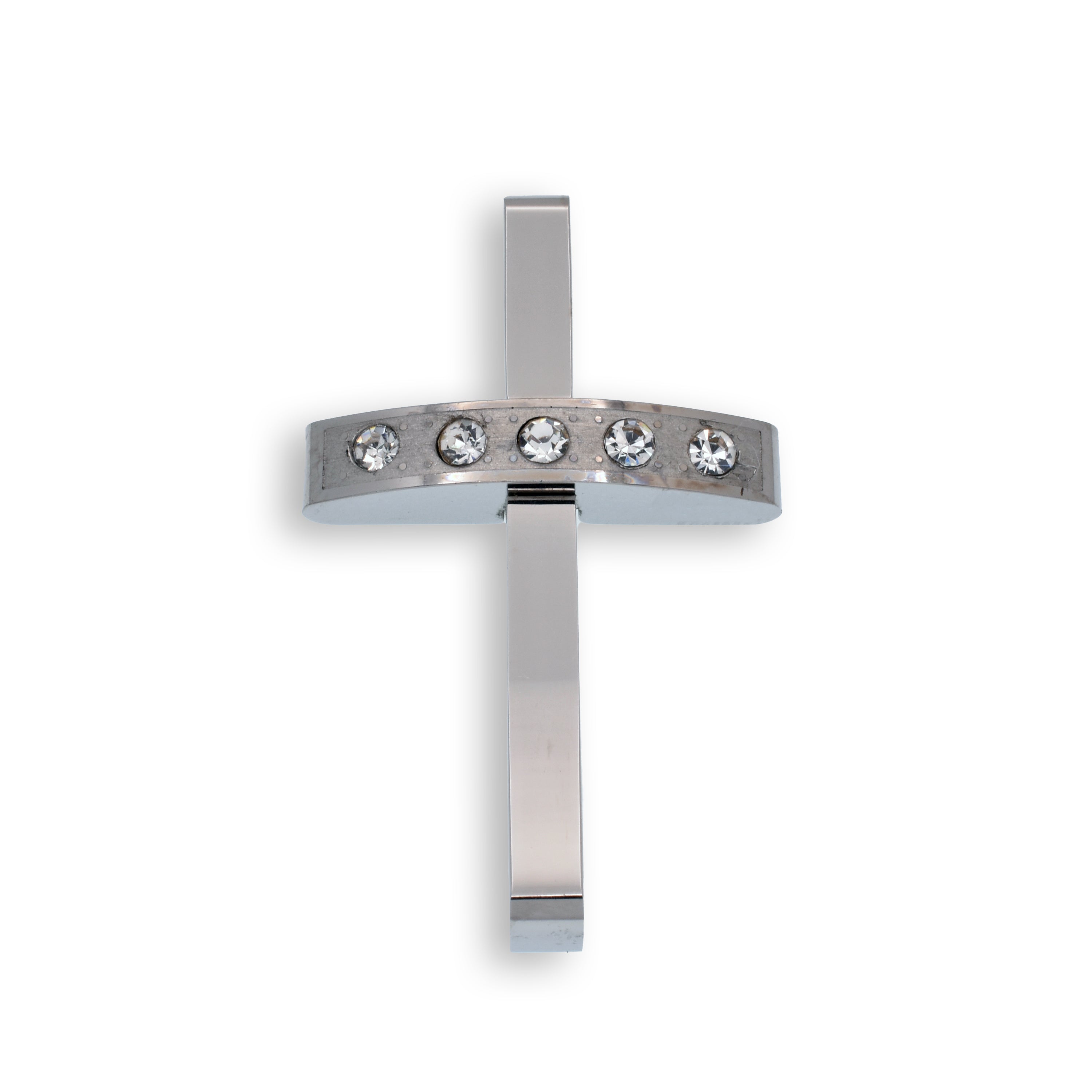 Colgante de acero inoxidable rodiado con barra de circonitas cúbicas transparentes (25,9 mm x 41,6 mm) - SSP00115