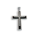 Black & Rhodium Plated Stainless Steel Double Layered CZ Cross Pendant - SSP00120