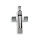 Rhodium Plated Stainless Steel Cable Stripped Cross Pendant - SSP00121
