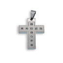 Rhodium Plated Stainless Steel CZ & Greek Key Cross Pendant - SSP00122