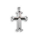 Rhodium Plated Stainless Steel Double Layered Cross W/Screw Accent Pendant - SSP00129